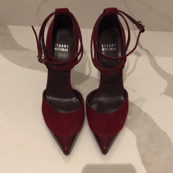 STUART WEITZMAN deep red suede/patent leather heels - Picture 6 of 9
